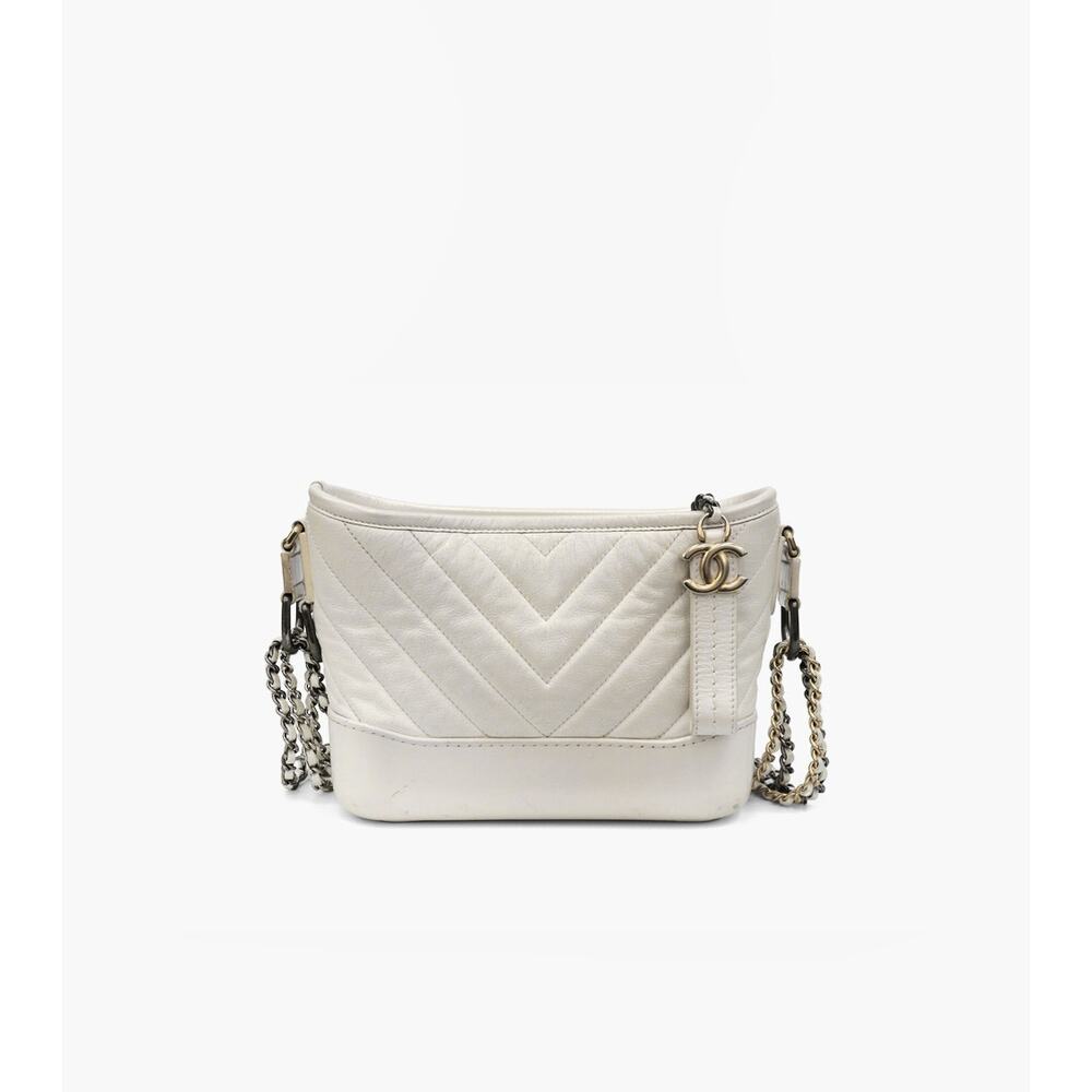 CHANEL White Chevron Gabrielle Hobo Bag A-A19539